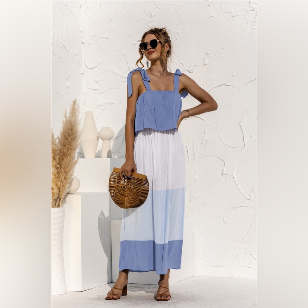 Blue and White Maxi Midi Dress